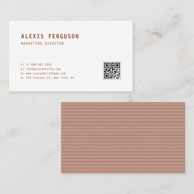 Terracotta Simple Typography QR Code Minimalist Visitenkarte (Vorne/Hinten)