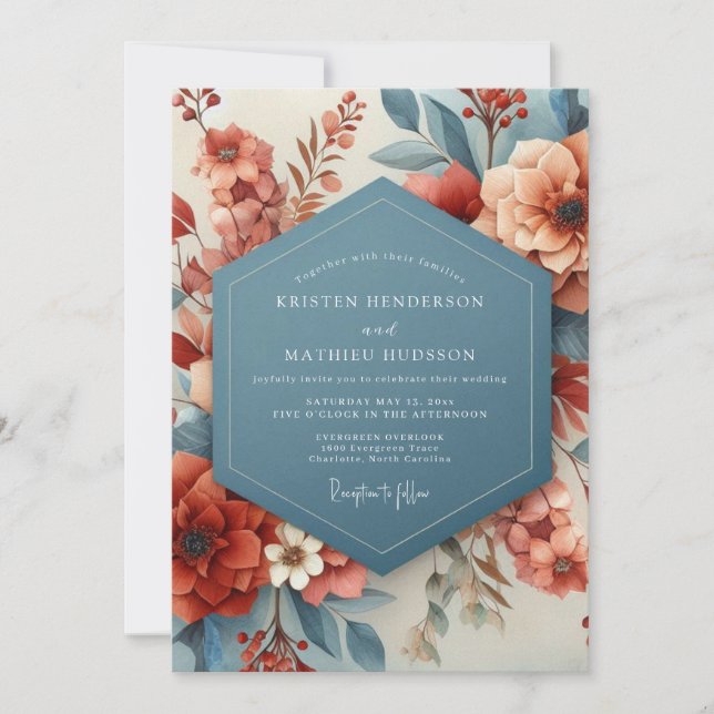 Terracotta & Slate Painterly Wedding Einladung (Vorderseite)
