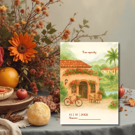 Terracotta Spanish Hacienda Hochzeit in Urlaubsort RSVP Karte