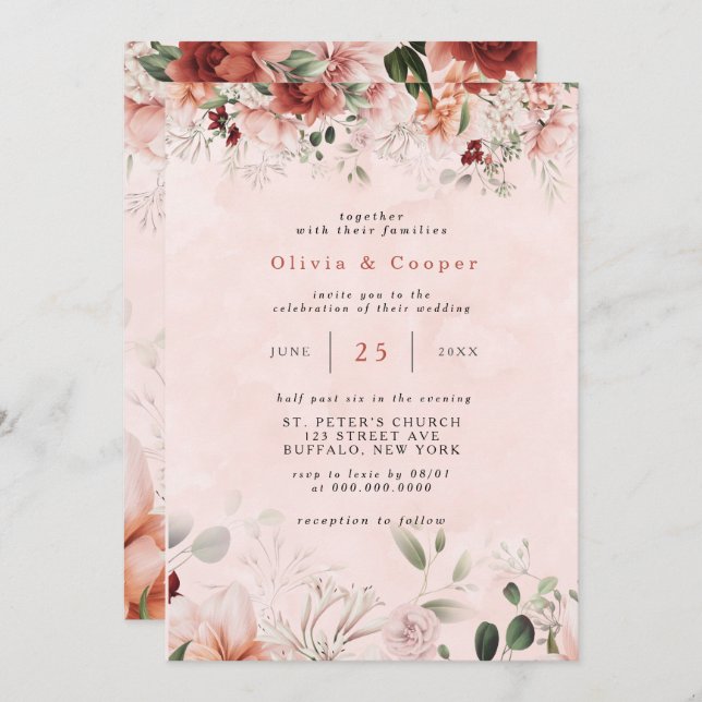 Terracotta Spring Watercolor Einladung (Vorne/Hinten)