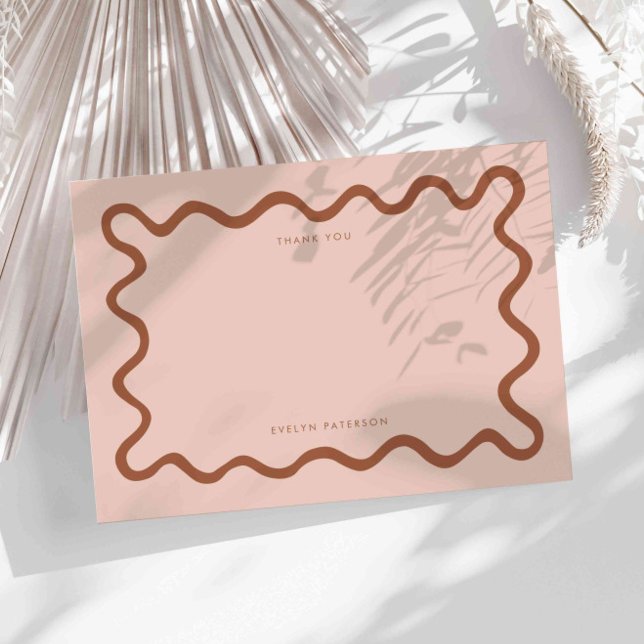 Terracotta Squiggly Wavy Line Vielen Dank Mitteilungskarte (Von Creator hochgeladen)