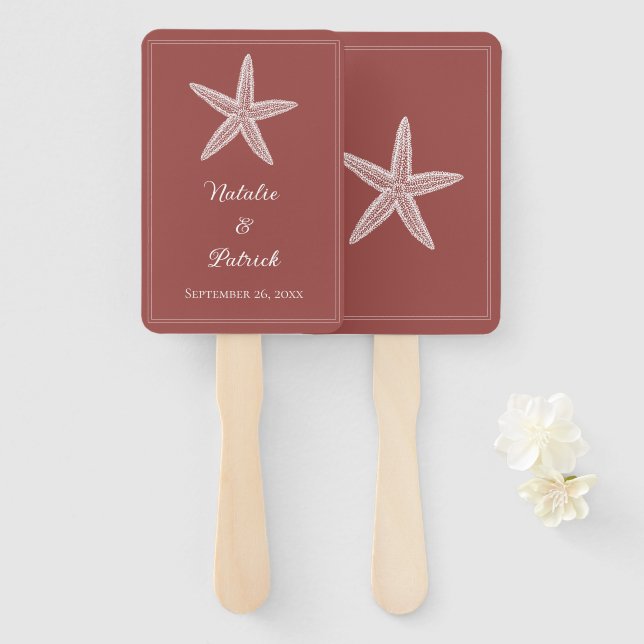 Terracotta Starfish Wedding Hand Fans Fächer (Vorne und Hinten)