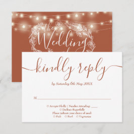 Terracotta String Lights Floral Wedding RSVP Karte