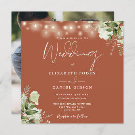 Terracotta String Lights Foto Wedding Einladung