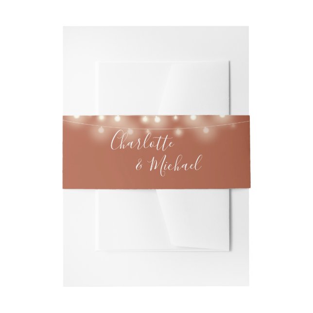 Terracotta String Lights Signature Script Einladungsbanderole (Vorderseite Beispiel)