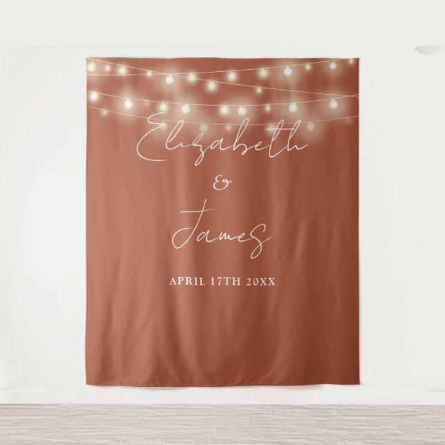 Terracotta String Lights Wedding Foto Background Wandteppich (Vorderseite)