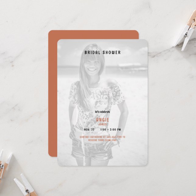Terracotta Summer Foto Brautparty Einladung (Vorderseite/Rückseite Beispiel)