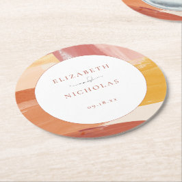 Terracotta Sunrise | Monografische Hochzeit Runder Pappuntersetzer