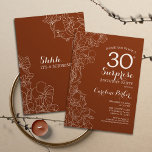Terracotta Surprise 30. Geburtstag Party Einladung<br><div class="desc">Floral Terracotta Boho Burnt Orange Überraschung 30. Geburtstag Party Einladung. Minimalistisches modernes Design mit botanischen Akzenten und Typografie-Script-Schriftart. Einfache florale Einladungskarte perfekt für eine stilvolle weibliche Überraschung am Tag. Kann für jedes Alter angepasst werden.</div>