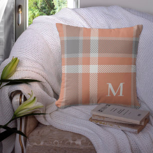 Terracotta Tartan Kariert mit Monogramm Kissen