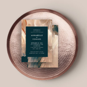 Terracotta teal painterly modern stylish wedding einladung