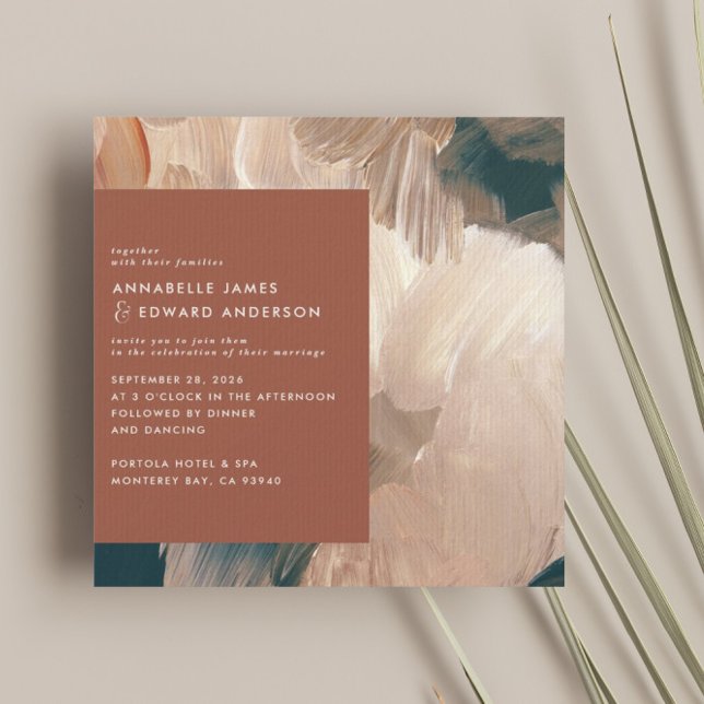 Terracotta teal painterly modern stylish wedding save the date (Von Creator hochgeladen)
