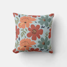 Terracotta & Teal Retro Floral Kissen