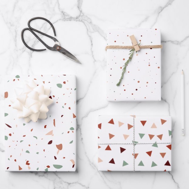 Terracotta Terrazzo Dreiecke & Punkte Moderne Geschenkpapier Set (Vorderseite)
