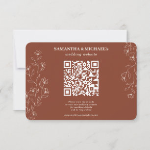 Terracotta Tiny Floral Qr Wedding Website Detail RSVP Karte