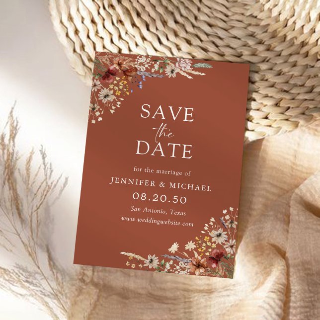 Terracotta Tiny Wildblume Save the Date Karte (Von Creator hochgeladen)