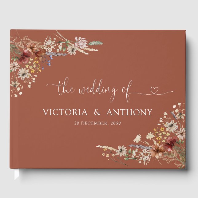 Terracotta Tiny Wildblume Wedding Guest Book Gästebuch (Vorderseite)