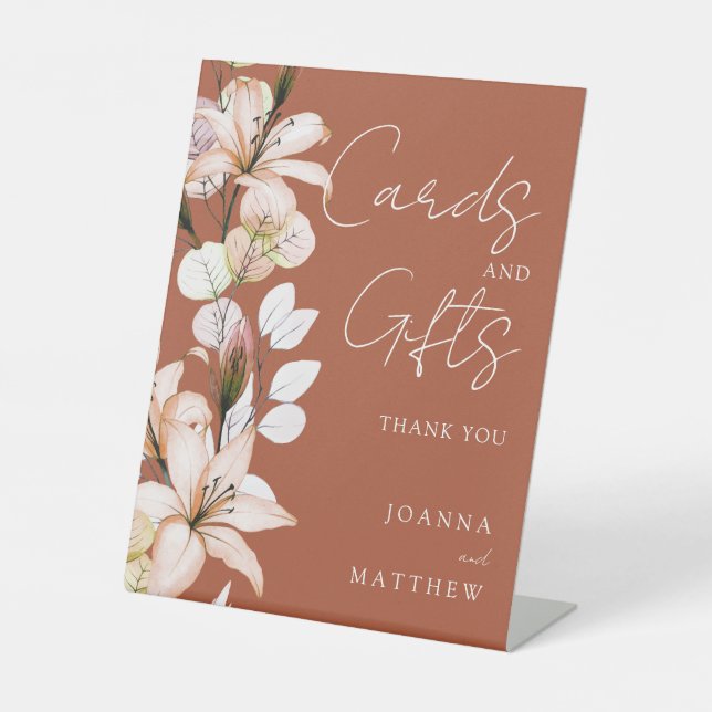 Terracotta Transparente Boho Blumenkarten und Gesc Sockelschild (Vorderseite)