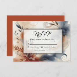 Terracotta Twilight und Navy Blooms Hochzeit RSVP Karte