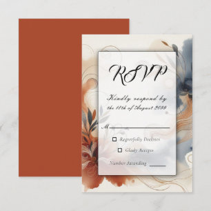 Terracotta Twilight und Navy Blooms Hochzeit RSVP Karte