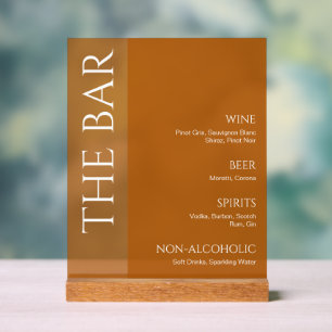 Terracotta Two Tone Wedding Bar Menu Acrylschild