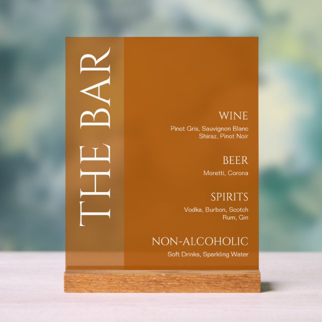 Terracotta Two Tone Wedding Bar Menu Acrylschild (Neutral)