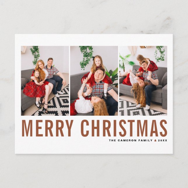 Terracotta Typografie Weihnachtsfotografie Collage Postkarte (Vorderseite)