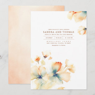 Terracotta und Aquamarine Blume Elegante Hochzeit Einladung