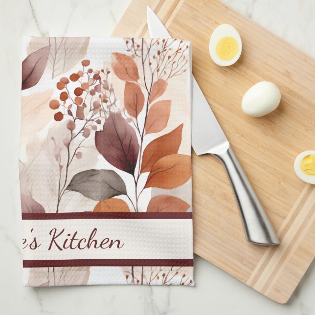 Terracotta- und Burgundy-Herbstlaube | Custom Boho Geschirrtuch (Viertel Falte)