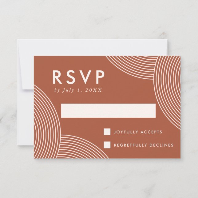 Terracotta und Cream Geometric Swirl Wedding RSVP Karte (Vorderseite)