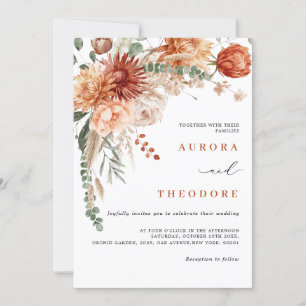 Terracotta und Emerald Green Rustic Floral Wedding Einladung