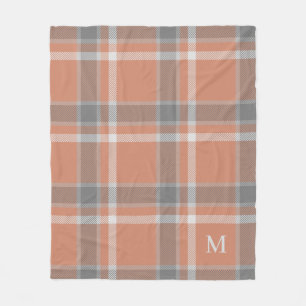 Terracotta und grauer Tartan Kariert mit Monogramm Fleecedecke