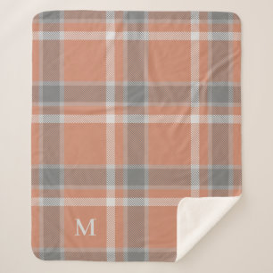 Terracotta und grauer Tartan Kariert mit Monogramm Sherpadecke