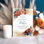 Terracotta und Navy Blue Floral Elegante Hochzeit Einladung<br><div class="desc">Pampasgras,  Terrakotta-Rost-Schattierungen Blume und Marineblau botanische Hochzeitsfeiern</div>