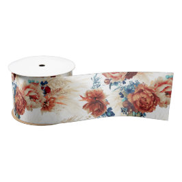Terracotta und Navy Blue Pampas Grass Floral Boho Satinband