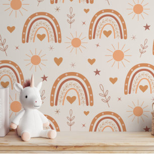 Terracotta und Peach Boho Rainbow Kids Kinderzimme Tapete