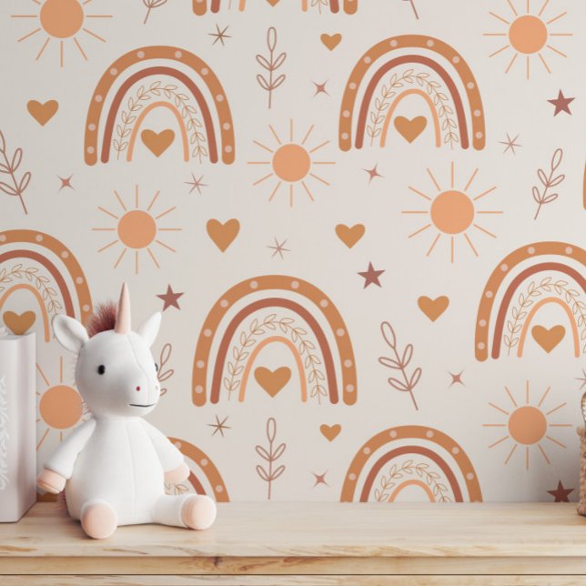 Terracotta und Peach Boho Rainbow Kids Kinderzimme Tapete (Von Creator hochgeladen)