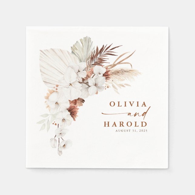 Terracotta und Weiße Blume Boho Elegante Hochzeit Serviette (Vorderseite)