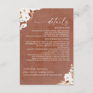 Terracotta und White Blume Boho Hochzeiten Details Begleitkarte