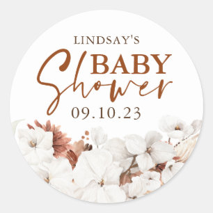 Terracotta und White Blume Boho Kinderdusche Runder Aufkleber