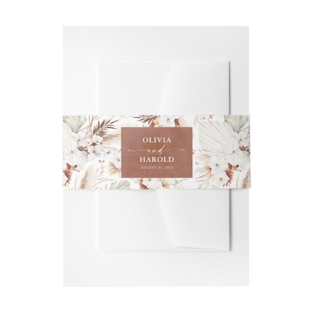 Terracotta und White Blume Boho Wedding Einladungsbanderole (Vorderseite Beispiel)