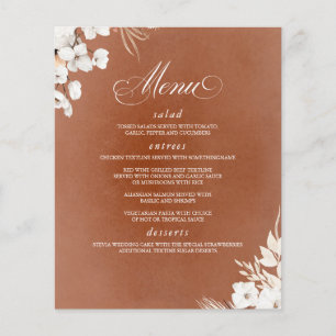 Terracotta und White Blume Boho Wedding Menu Flyer