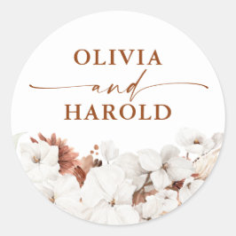 Terracotta und White Blume Boho Wedding Runder Aufkleber