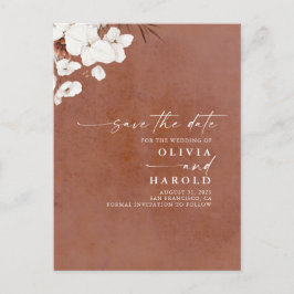 Terracotta und White Floral Boho Save the Date Ankündigungspostkarte