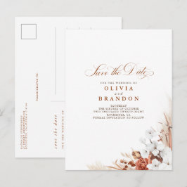 Terracotta und White Floral Boho Save the Date Ankündigungspostkarte