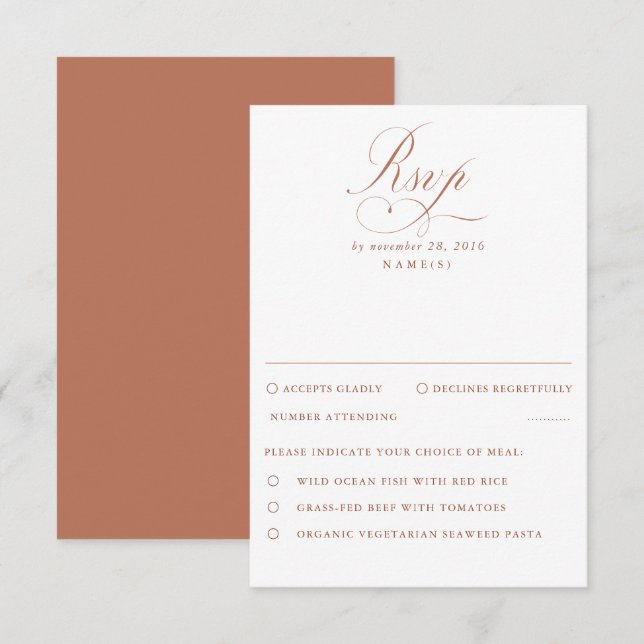 Terracotta und White Modern Minimal Wedding RSVP Karte (Vorne/Hinten)