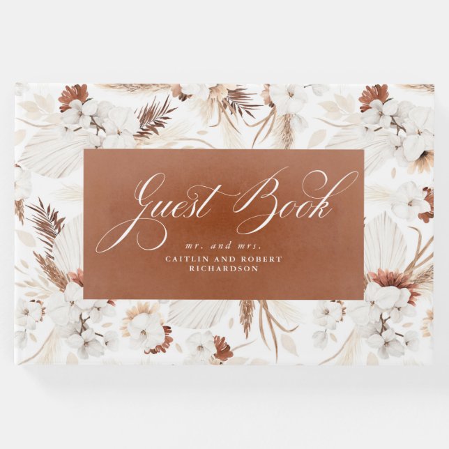 Terracotta und White Orchids Floral Boho Wedding Gästebuch (Vorderseite)