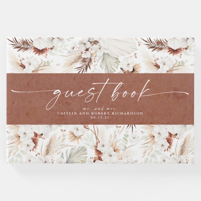 Terracotta und White Orchids Floral Boho Wedding Gästebuch (Vorderseite)