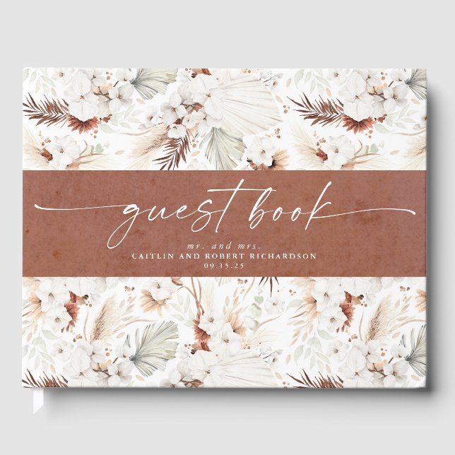 Terracotta und White Orchids Floral Boho Wedding Gästebuch (Vorderseite)