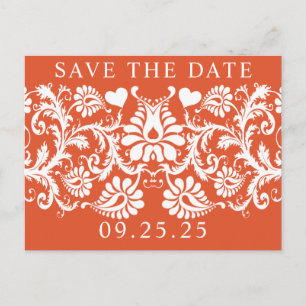 Terracotta Viktorianisch Floral Damask Save the Da Ankündigungspostkarte